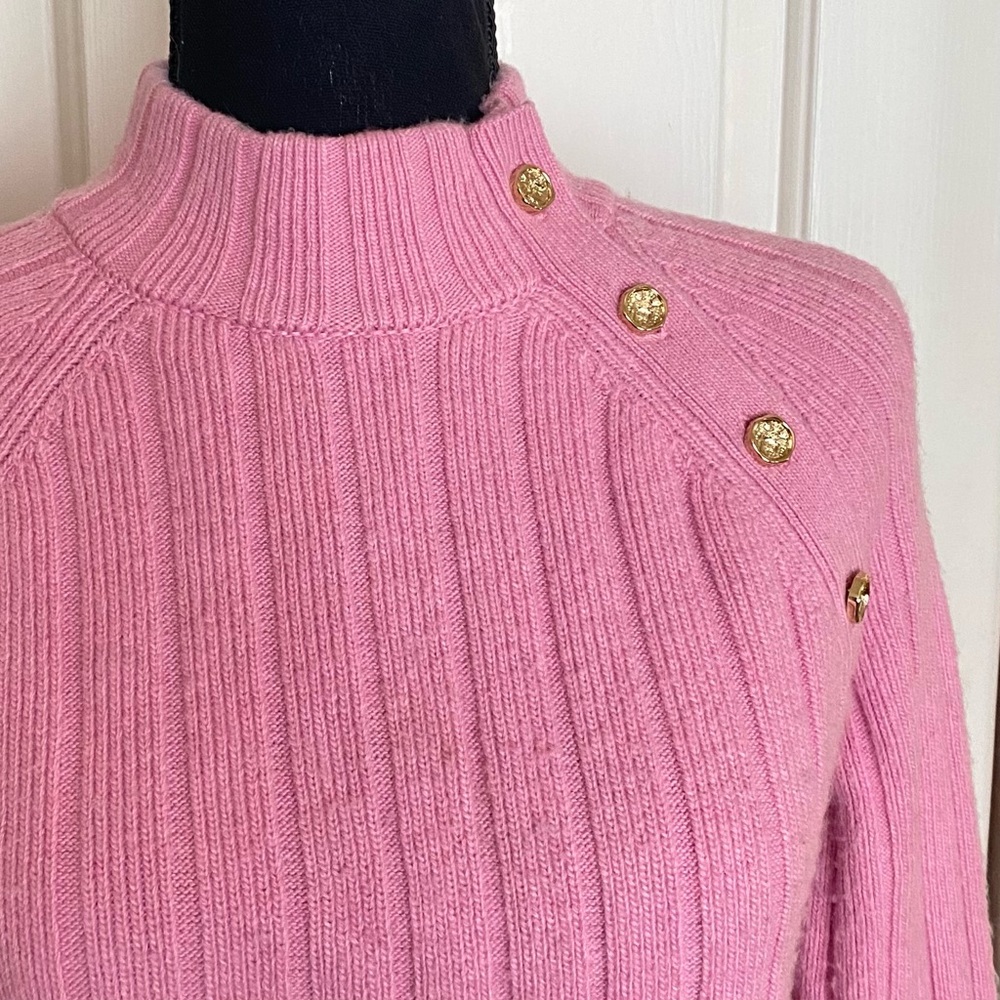 Talbots Pink Ribbed Button Mockneck Sweater - Picture 4 of 8